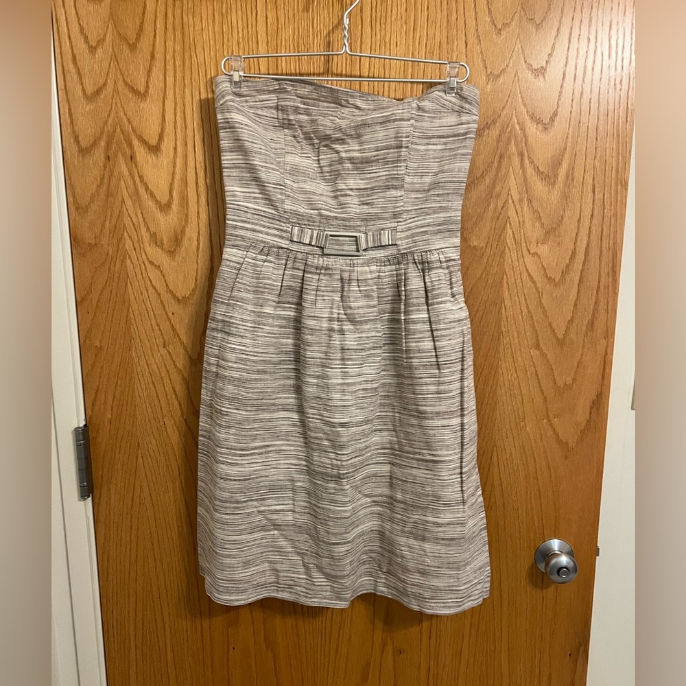 BANANA REPUBLIC Womens Size 4 Strapless Dress Heathered Striped Linen Cotton EUC